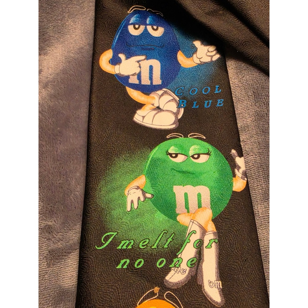 Vintage M&M's With Glow Ralph Marlin Black Novelty Graphic Tie Candy Characters - Picture 3 of 7